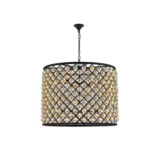 Madison 12 Light 36" Wide Crystal Drum Chandelier with Golden Teak Royal Cut Crystals