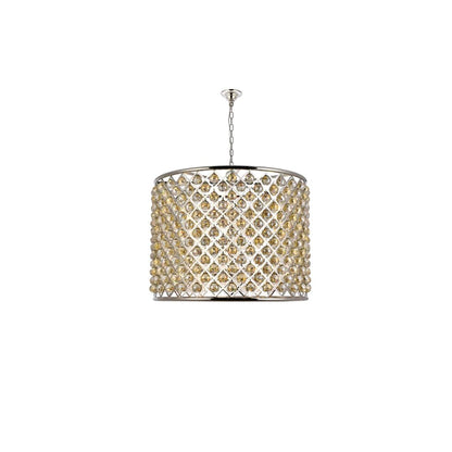 Madison 12 Light 36" Wide Crystal Drum Chandelier with Golden Teak Royal Cut Crystals
