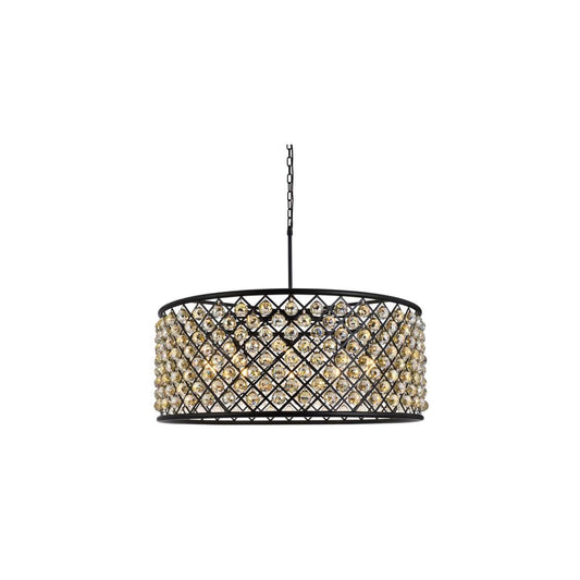 Madison 10 Light 44" Wide Crystal Drum Chandelier with Golden Teak Royal Cut Crystals