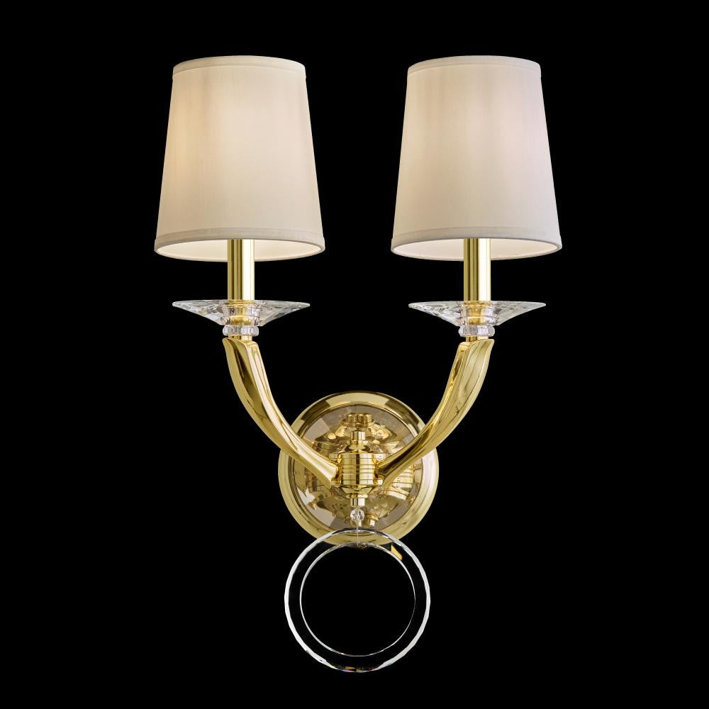 Emilea Wall Sconce, 2-Light, Heirloom Gold, Clear Optic Crystal, Hardback Off White Shade, 20"H (MA1002N-22O 1HZWHC)