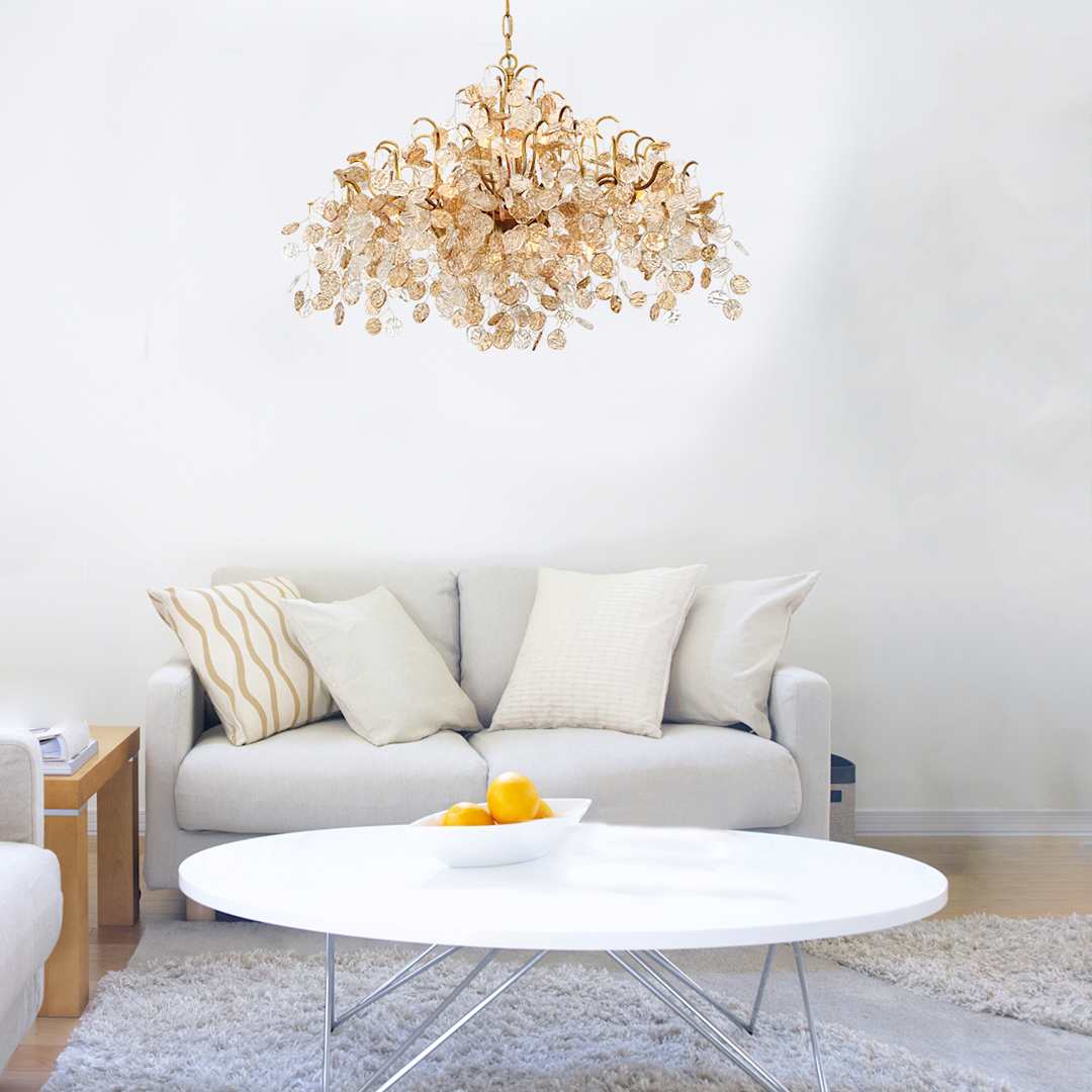 Campobasso 8 Light 26" Wide Chandelier with Gold Metal Wire Frame and Glass Wafers