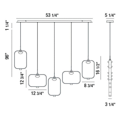 Dagmar 5 Light 53" Wide LED Linear Pendant