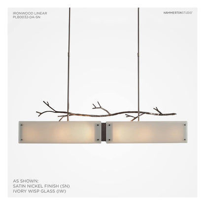 Ironwood 44" Wide Artisan Crafted Linear Chandelier with Hand Textured Glass and Sculpted Steel
