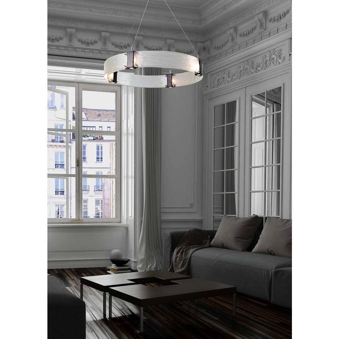 Parallel 33" Wide Artisan Crafted LED Chandelier with Hand Textured Glass