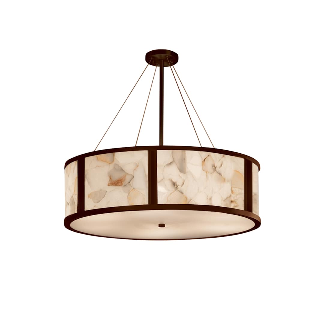 Alabaster Rocks Single Light 48" Wide Integrated 3000K LED Drum Chandelier with Shaved Alabaster Rock Cast Resin Shade