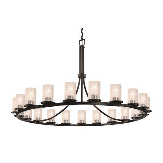 Fusion 21 Light 60" Wide Pillar Candle Chandelier with Flat Rimmed Cylinder Seeded Shades