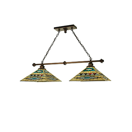 Valencia Mission 2 Light 30-1/2" Wide Linear Chandelier with Tiffany Glass Shade