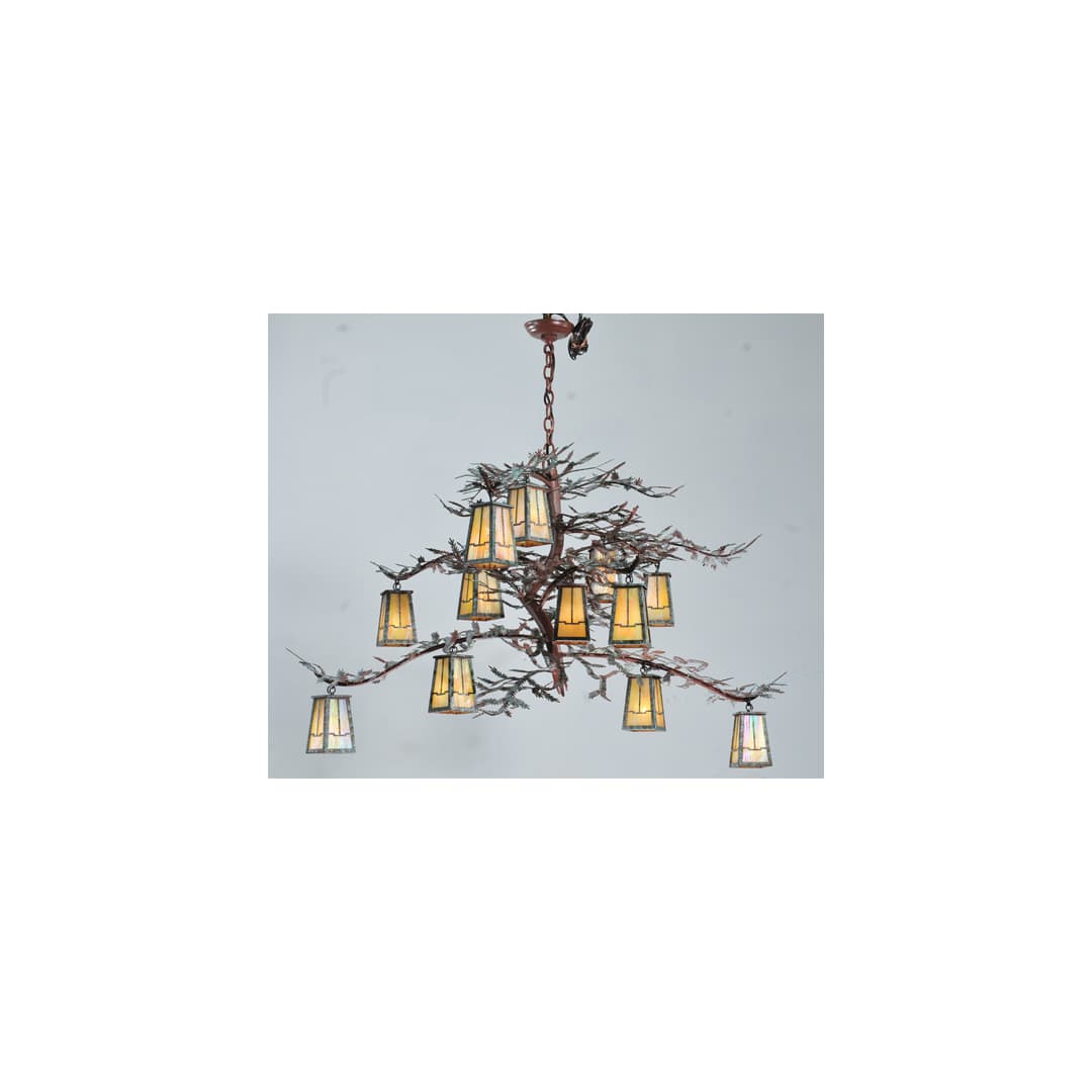 Pine Branch Valley View 12 Light 52" Wide Chandelier with Beige Glass Shades - Rust Finish