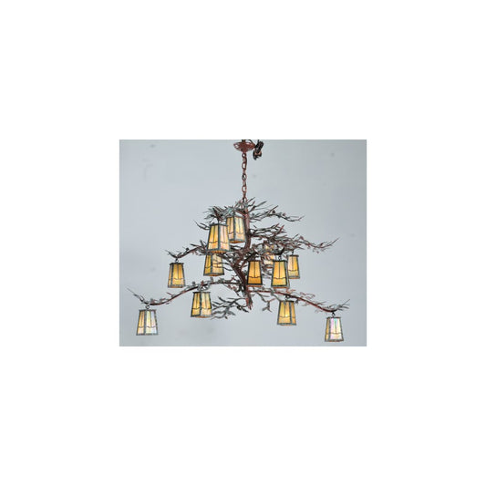 Pine Branch Valley View 12 Light 52" Wide Chandelier with Beige Glass Shades - Rust Finish