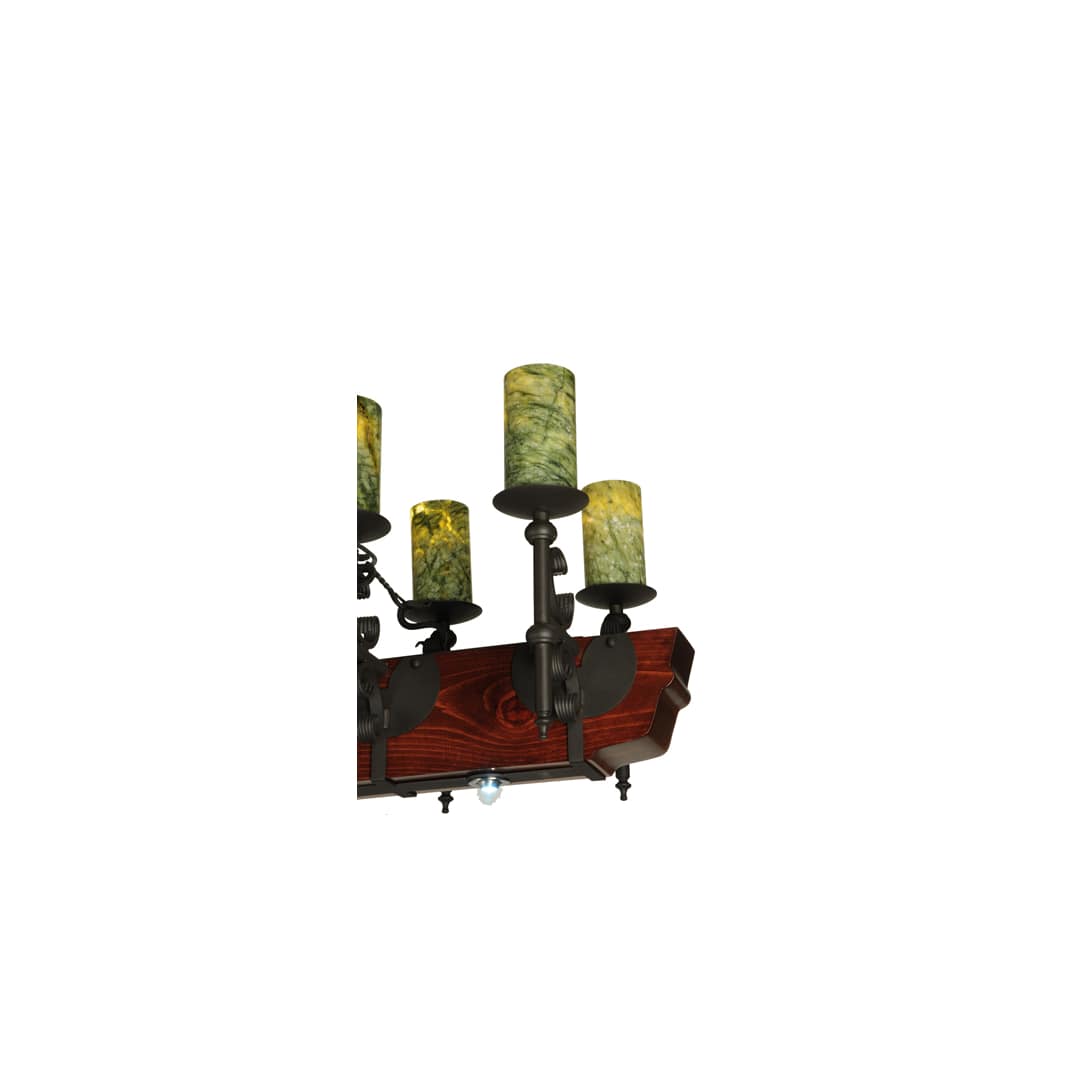 Tudor 15 Light 60" Wide Pillar Candle Style Chandelier with Green Jadestone Shades- Wrought Iron Finish