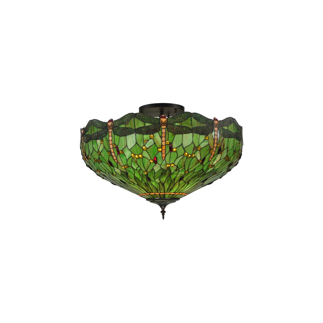 Tiffany Hanginghead Dragonfly 5 Light 38" Wide Semi-Flush Bowl Ceiling Fixture