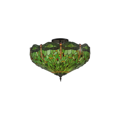 Tiffany Hanginghead Dragonfly 5 Light 38" Wide Semi-Flush Bowl Ceiling Fixture
