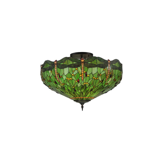 Tiffany Hanginghead Dragonfly 5 Light 38" Wide Semi-Flush Bowl Ceiling Fixture