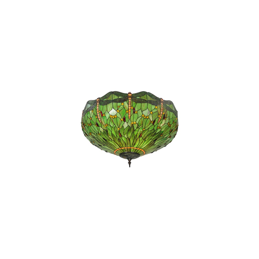 Tiffany Hanginghead Dragonfly 5 Light 38" Wide Semi-Flush Bowl Ceiling Fixture