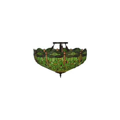 Tiffany Hanginghead Dragonfly 5 Light 38" Wide Semi-Flush Bowl Ceiling Fixture