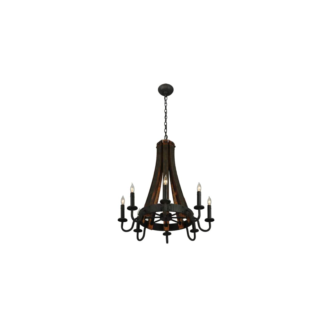 Barrel Stave Madera 8 Light 24" Wide Taper Candle Style Chandelier