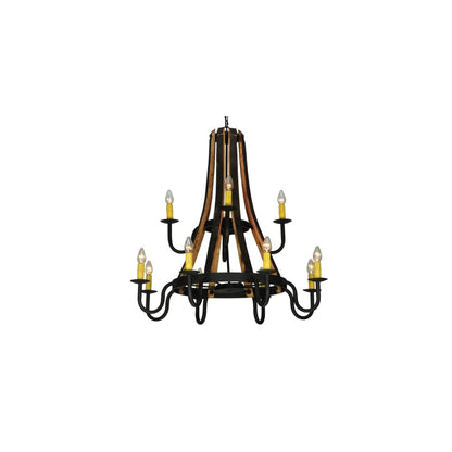 Barrel Stave Madera 12 Light 44" Wide Wrought Iron Candle Style Chandelier