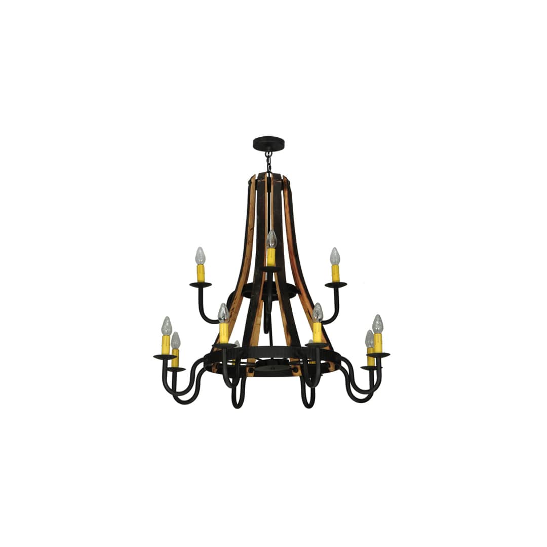 Barrel Stave Madera 12 Light 44" Wide Wrought Iron Candle Style Chandelier