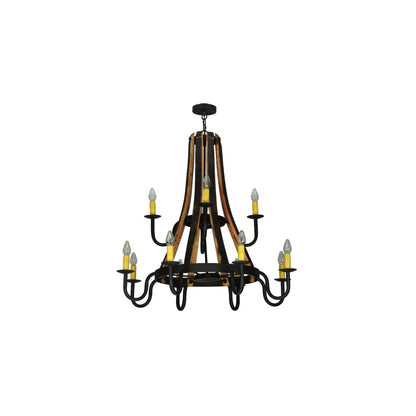 Barrel Stave Madera 12 Light 44" Wide Wrought Iron Candle Style Chandelier