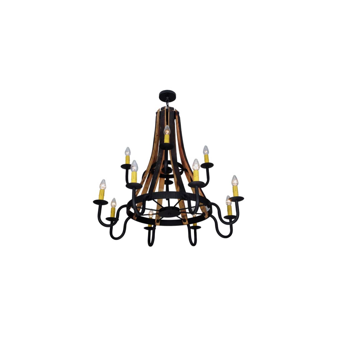 Barrel Stave Madera 12 Light 44" Wide Wrought Iron Candle Style Chandelier