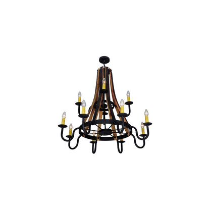 Barrel Stave Madera 12 Light 44" Wide Wrought Iron Candle Style Chandelier