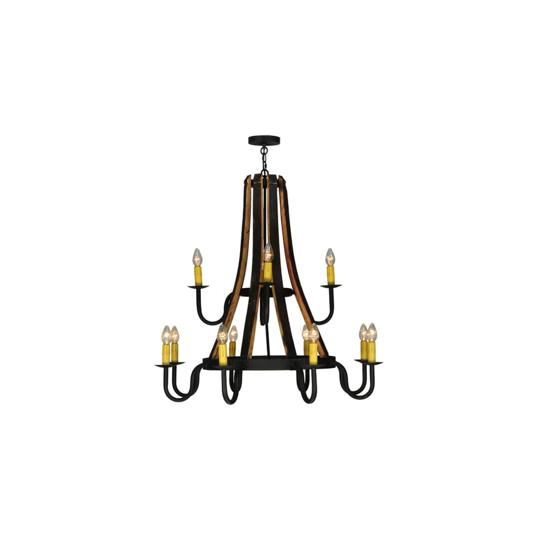 Barrel Stave Madera 12 Light 44" Wide Wrought Iron Candle Style Chandelier