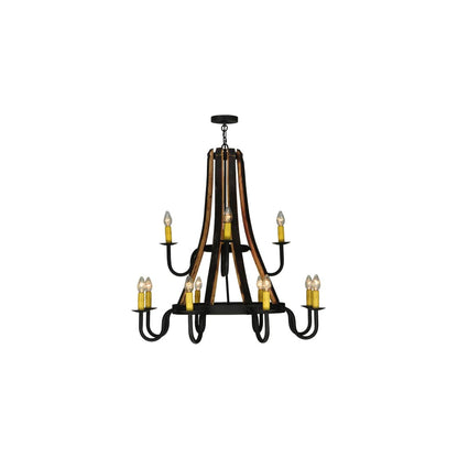 Barrel Stave Madera 12 Light 44" Wide Wrought Iron Candle Style Chandelier