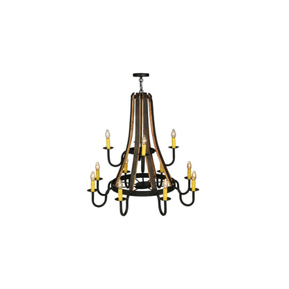 Barrel Stave Madera 12 Light 44" Wide Wrought Iron Candle Style Chandelier