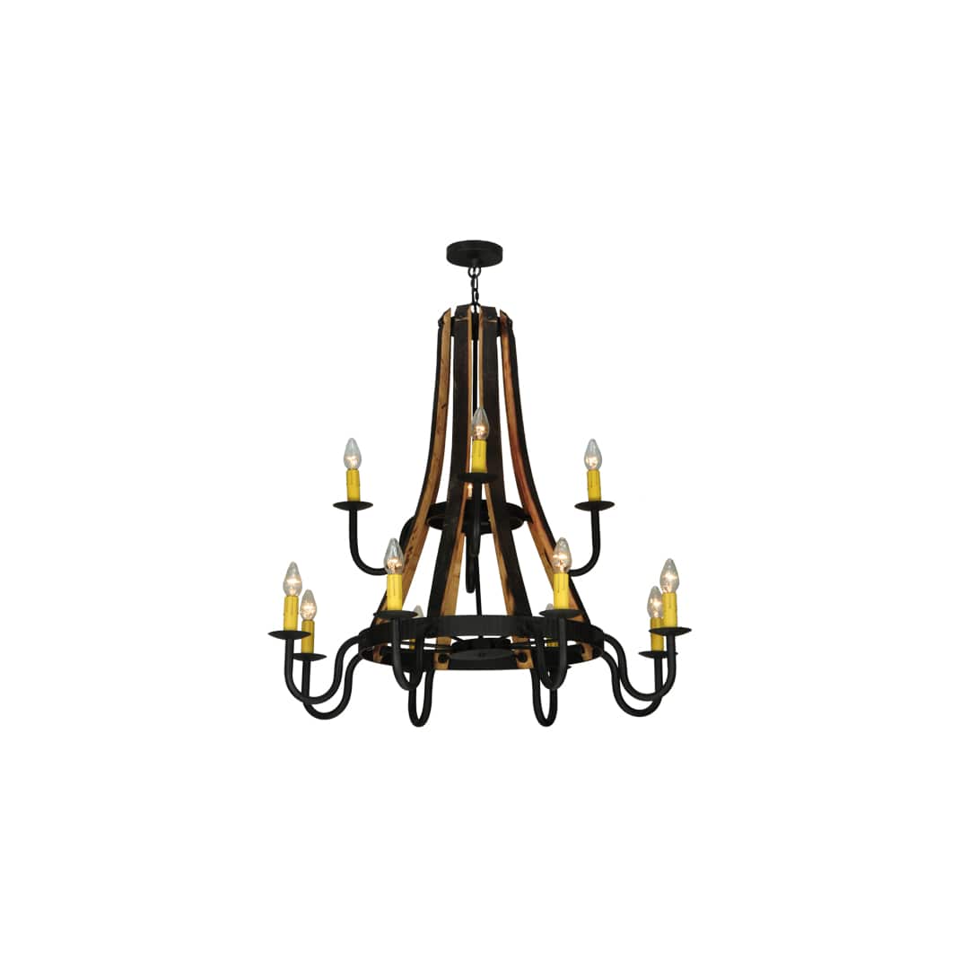 Barrel Stave Madera 12 Light 44" Wide Wrought Iron Candle Style Chandelier