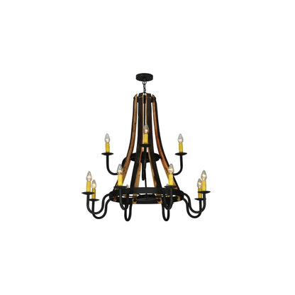 Barrel Stave Madera 12 Light 44" Wide Wrought Iron Candle Style Chandelier