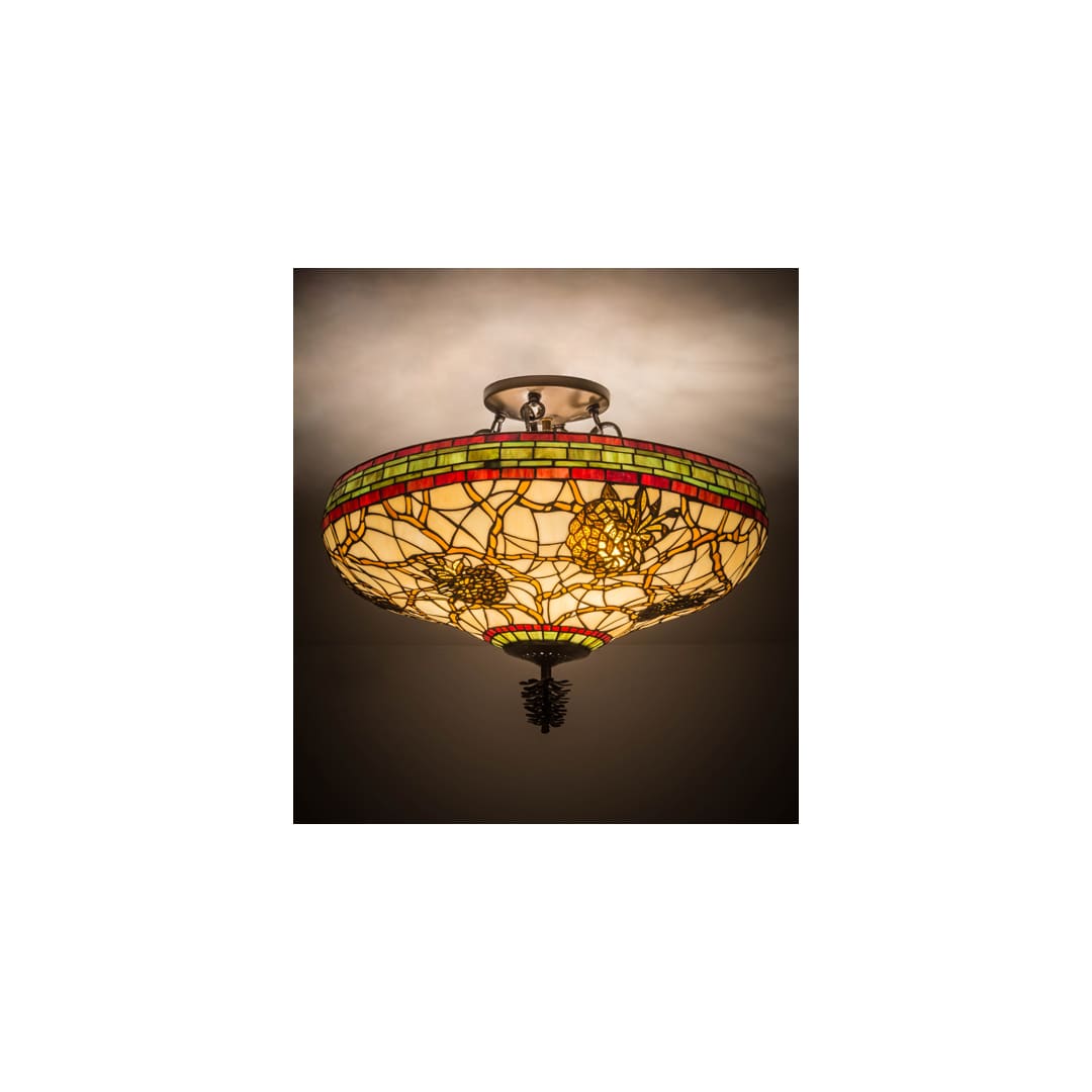 Pinecone 4 Light 19" Tall Semi-Flush Bowl Ceiling Fixture - Antique Copper Finish
