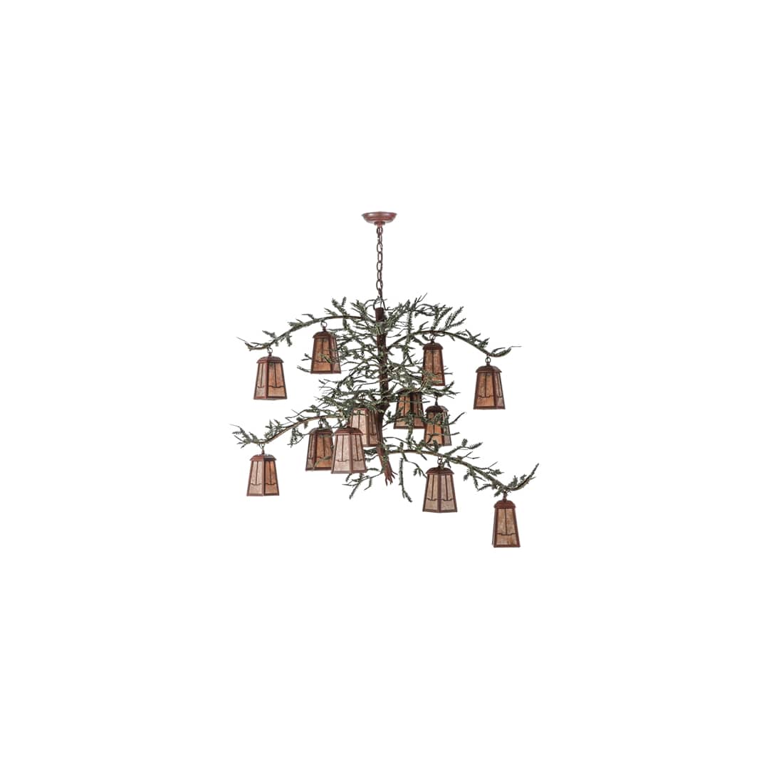 Pine Branch Valley View 12 Light 52" Wide Chandelier with Silver Mica Shades - Rust Finish