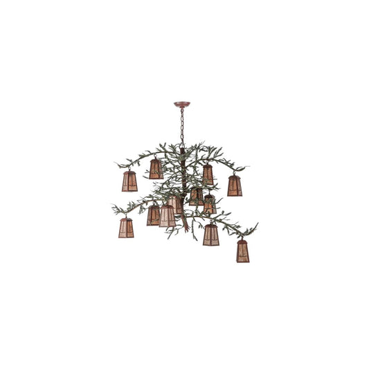 Pine Branch Valley View 12 Light 52" Wide Chandelier with Silver Mica Shades - Rust Finish