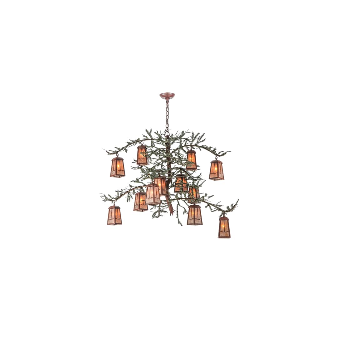 Pine Branch Valley View 12 Light 52" Wide Chandelier with Silver Mica Shades - Rust Finish