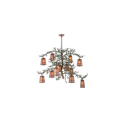 Pine Branch Valley View 12 Light 52" Wide Chandelier with Silver Mica Shades - Rust Finish