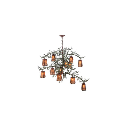 Pine Branch Valley View 12 Light 52" Wide Chandelier with Silver Mica Shades - Rust Finish