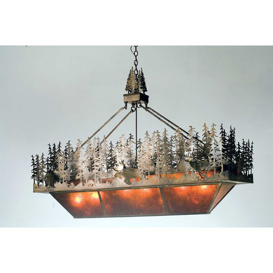 Pine Lake 6 Light 60" Wide Billiard Chandelier with Brown Glass Shade