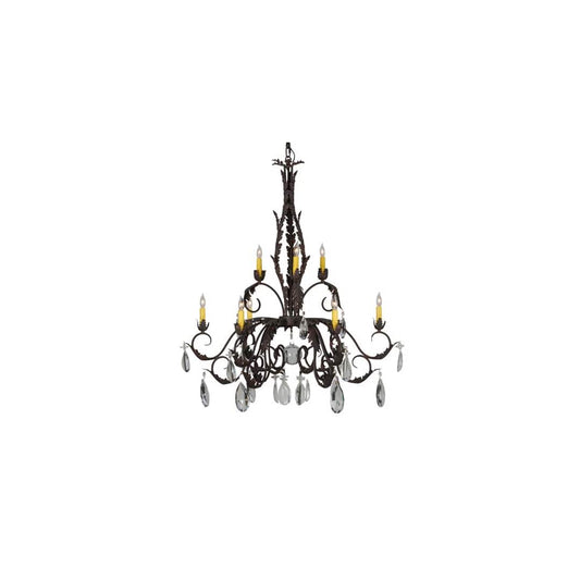 New Country French 9 Light 39" Wide Crystal Candle Style Chandelier