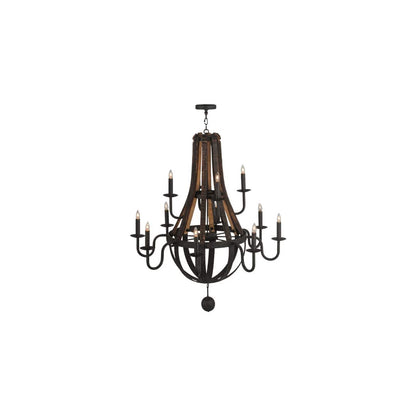 Barrel Stave Madera 12 Light 48" Wide Taper Candle Empire Chandelier