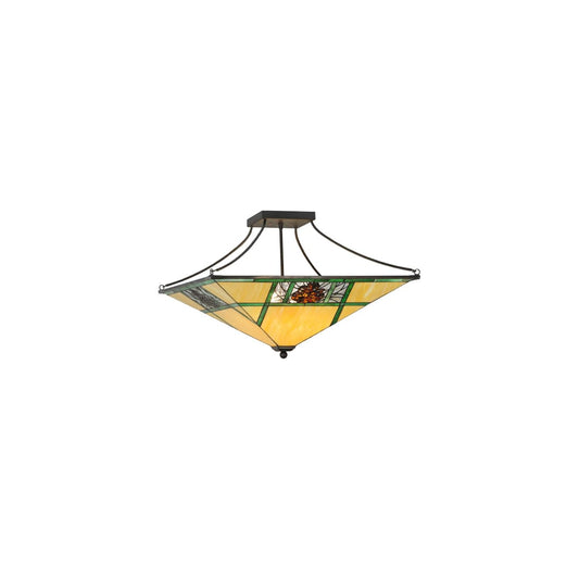 Pinecone Ridge 4 Light 37" Wide Semi-Flush Ceiling Fixture with Art Glass Shade - Oil Rubbed Bronze Finish