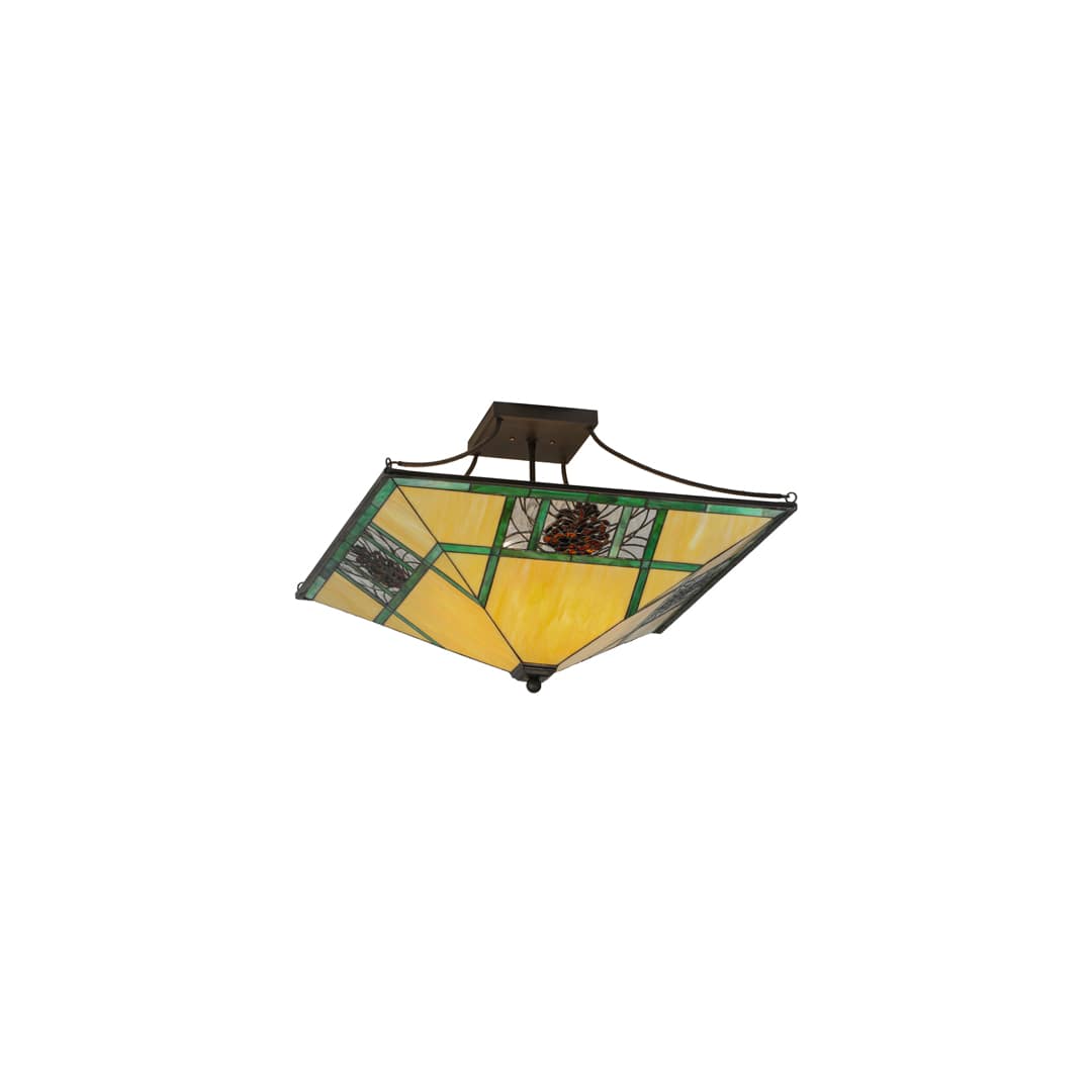 Pinecone Ridge 4 Light 37" Wide Semi-Flush Ceiling Fixture with Art Glass Shade - Oil Rubbed Bronze Finish
