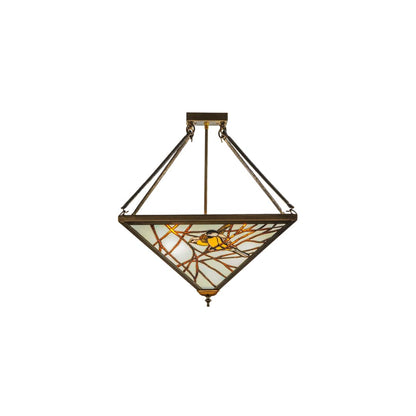 Backyard Friends 4 Light 30" Wide Semi-Flush Ceiling Fixture with Azure Glass Shade - Antique Copper Finish