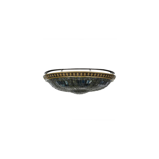 Fleur-de-lis 8 Light 45" Wide Semi-Flush Stained Art Glass Bowl Ceiling Fixture - Copper Vein Finish