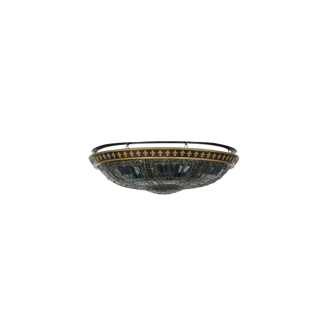 Fleur-de-lis 8 Light 45" Wide Semi-Flush Stained Art Glass Bowl Ceiling Fixture - Copper Vein Finish