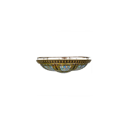 Fleur-de-lis 8 Light 45" Wide Semi-Flush Stained Art Glass Bowl Ceiling Fixture - Copper Vein Finish