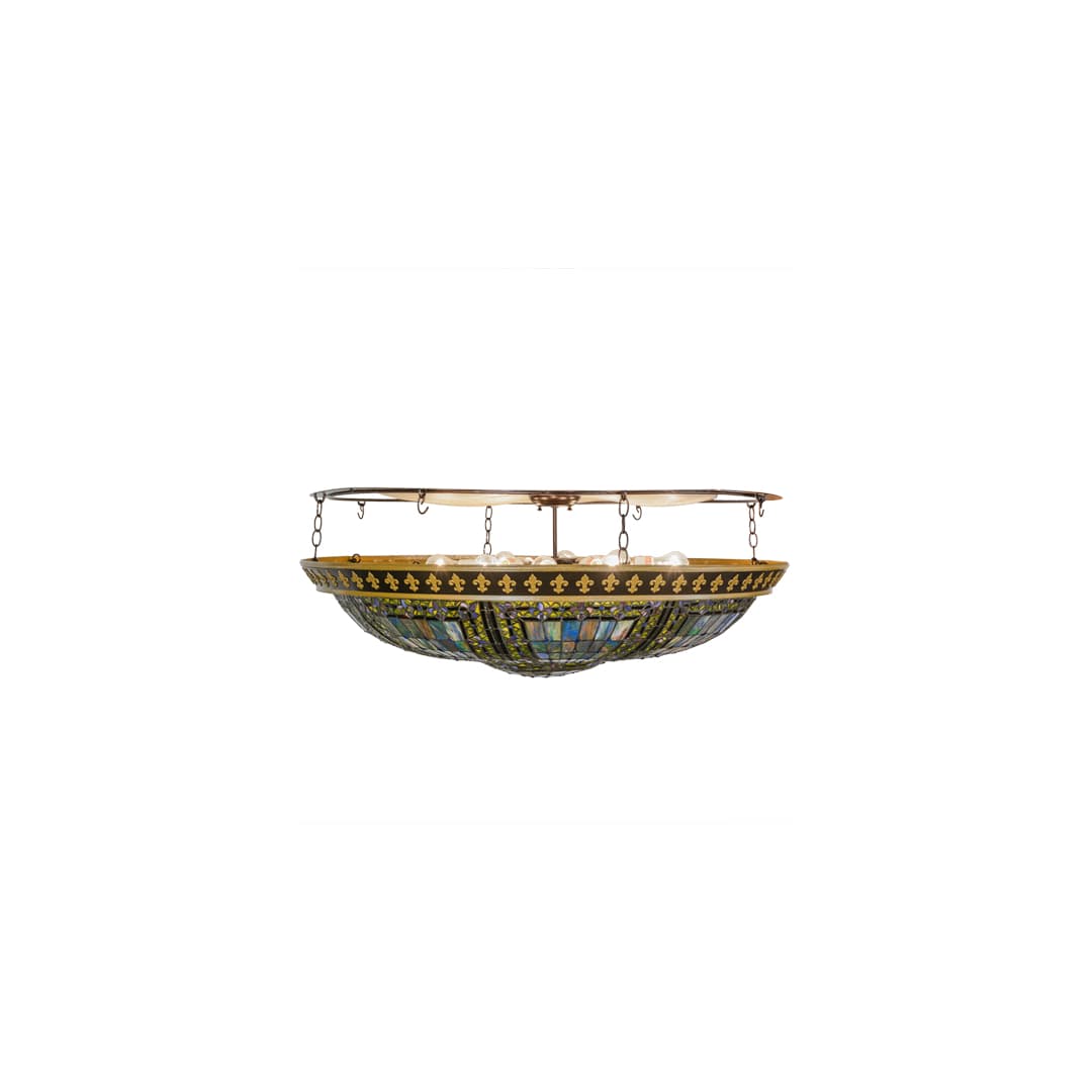 Fleur-de-lis 8 Light 45" Wide Semi-Flush Stained Art Glass Bowl Ceiling Fixture - Copper Vein Finish