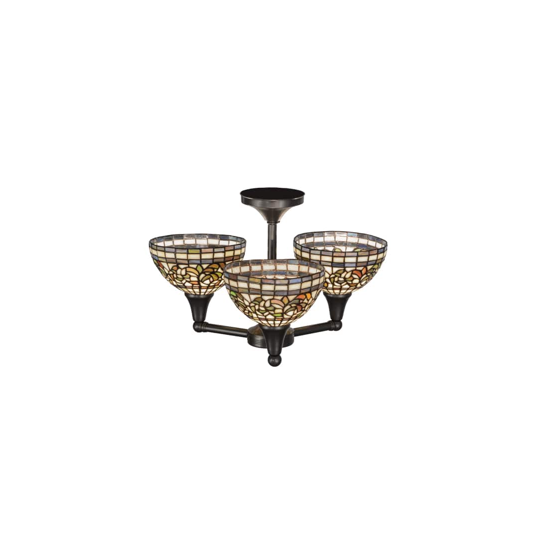 Tiffany Turning Leaf 3 Light 22" Wide Semi-Flush Ceiling Fixture