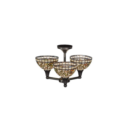 Tiffany Turning Leaf 3 Light 22" Wide Semi-Flush Ceiling Fixture
