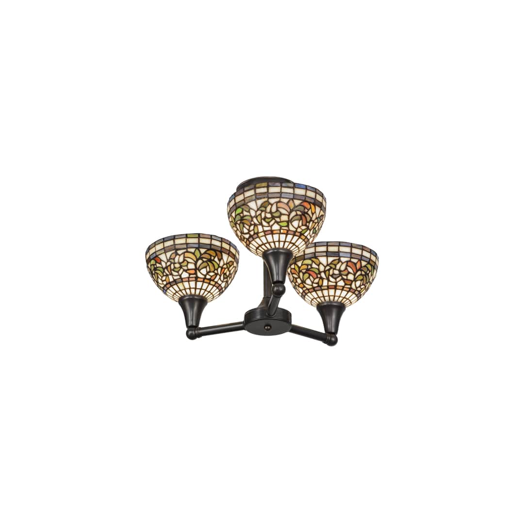 Tiffany Turning Leaf 3 Light 22" Wide Semi-Flush Ceiling Fixture
