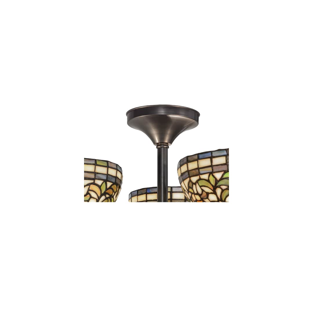 Tiffany Turning Leaf 3 Light 22" Wide Semi-Flush Ceiling Fixture